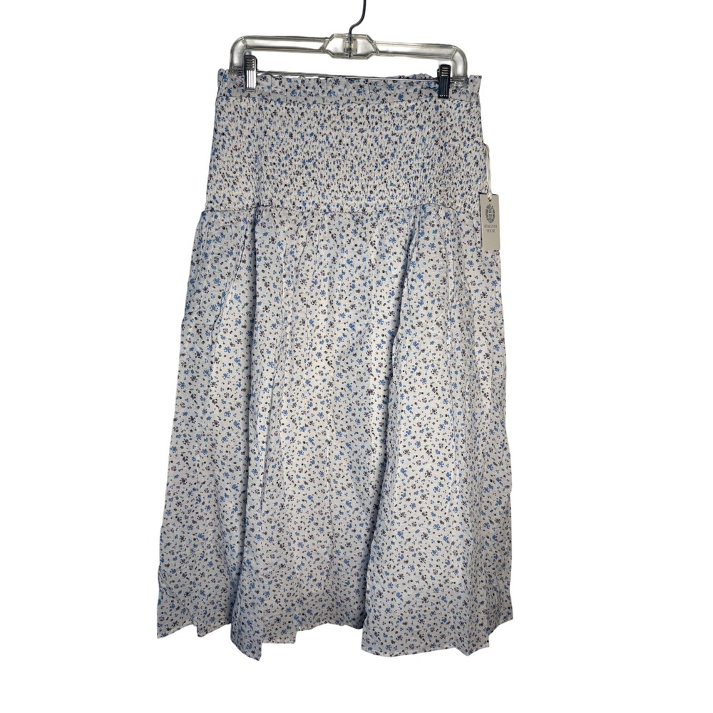 Hyacinth House Blue Purple Floral Smocked Midi Skirt White New With Tags